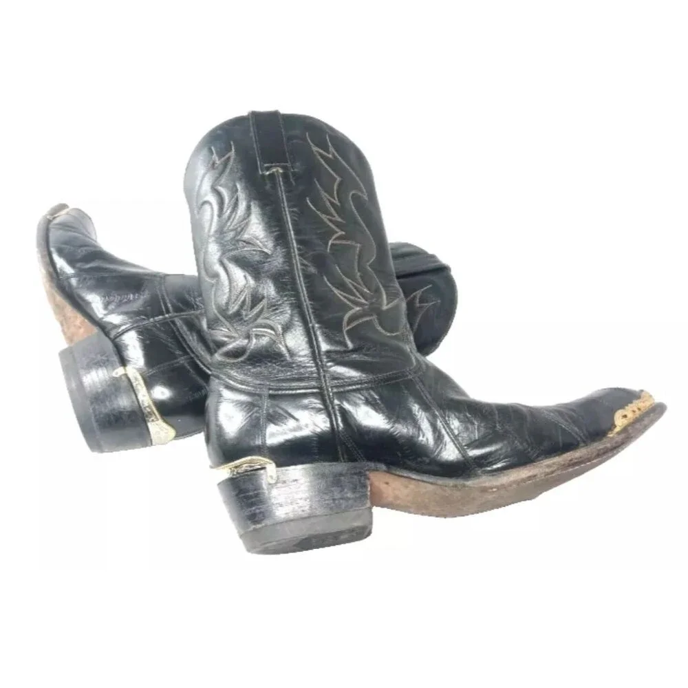 Cazador Black EEL Skin Leather Western Boots Sz 10 D Toe Tips  & Heel Guards